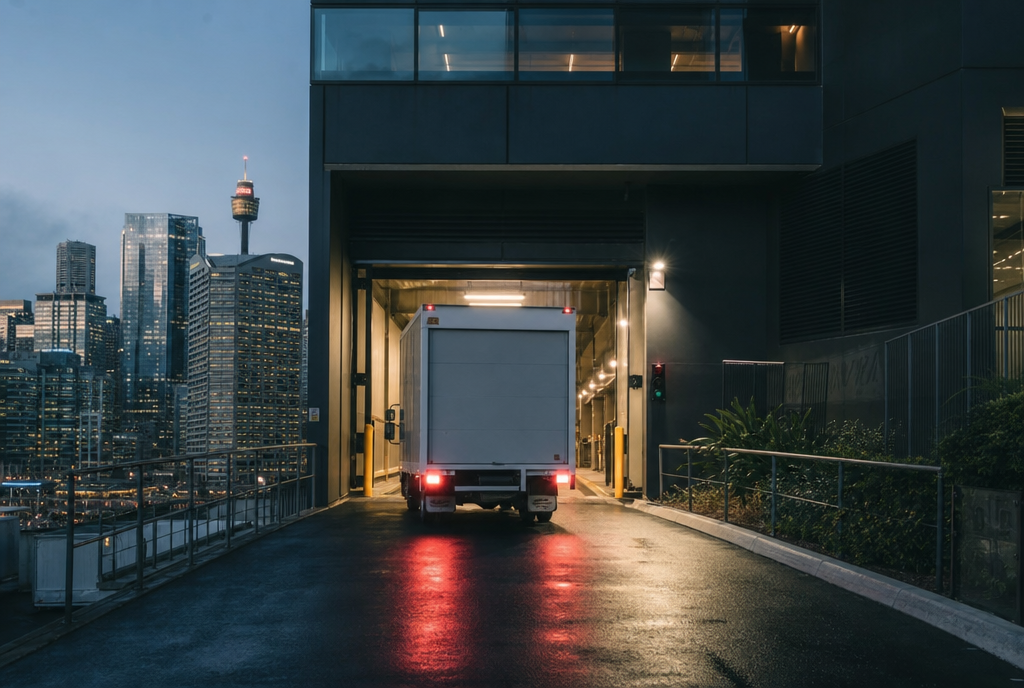 Driver checking details before arriving at loading dock