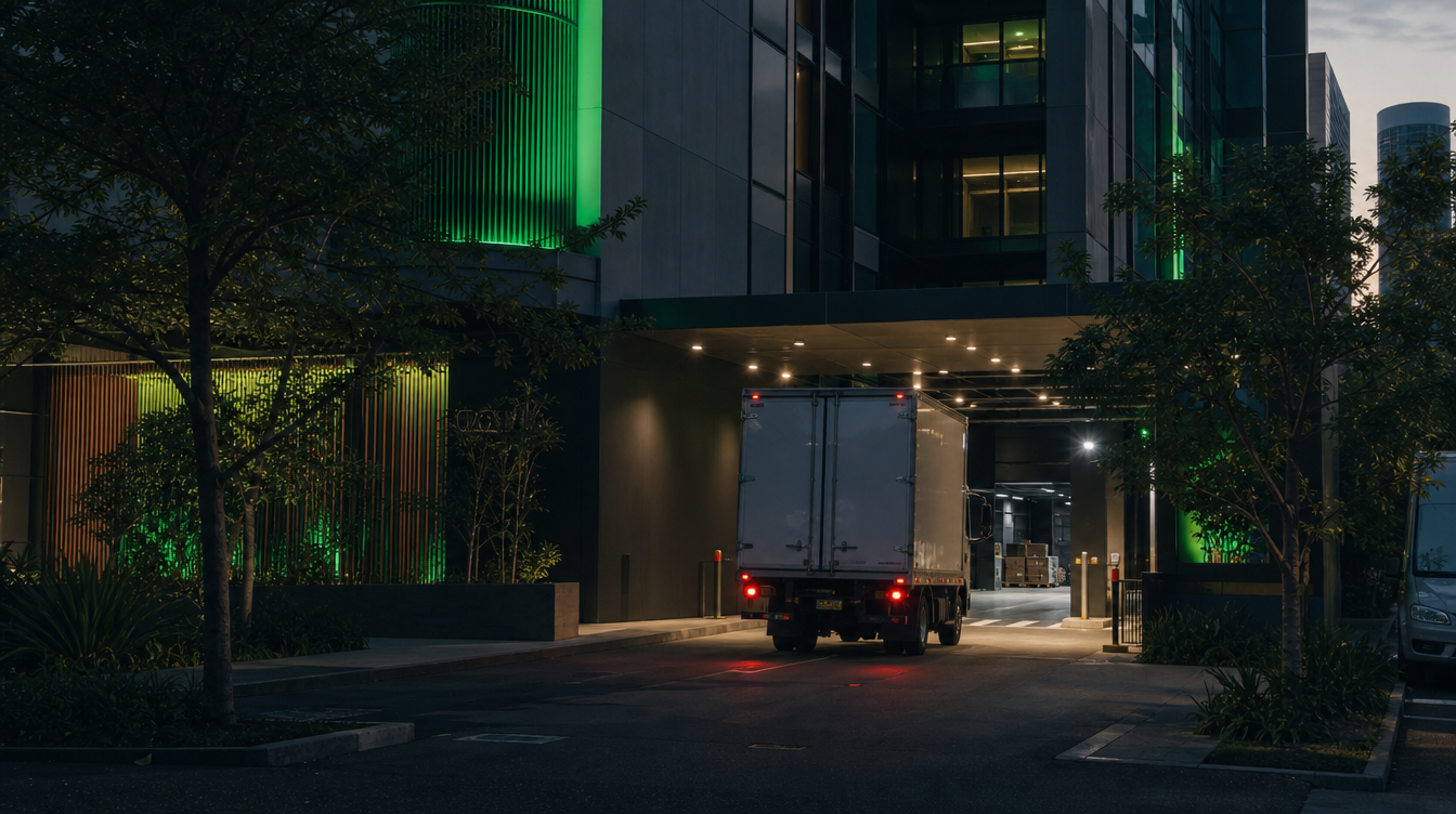 Delivery truck approaching loading dock